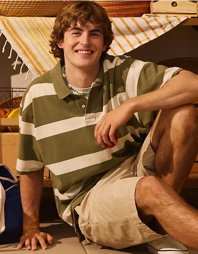 AE Boxy Fit Pique Polo Shirt