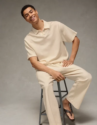 AE Boxy Johnny Collar Knit Polo Shirt