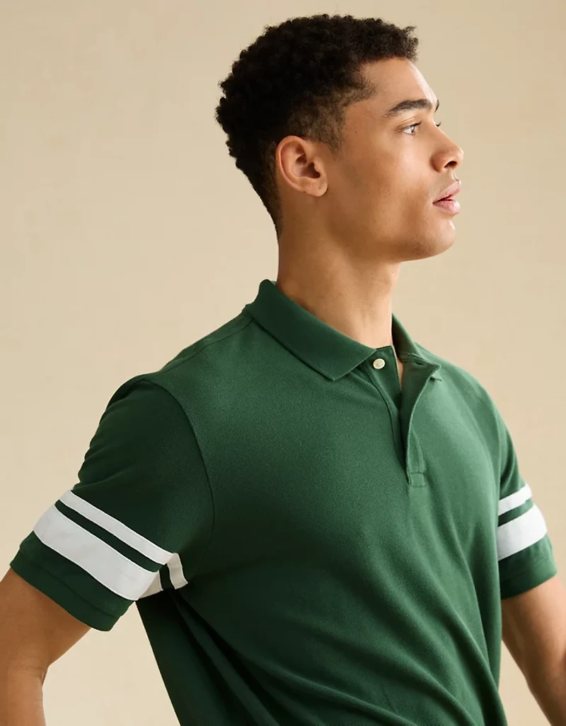 AE Standard Fit Applique Stripe Pique Polo Shirt