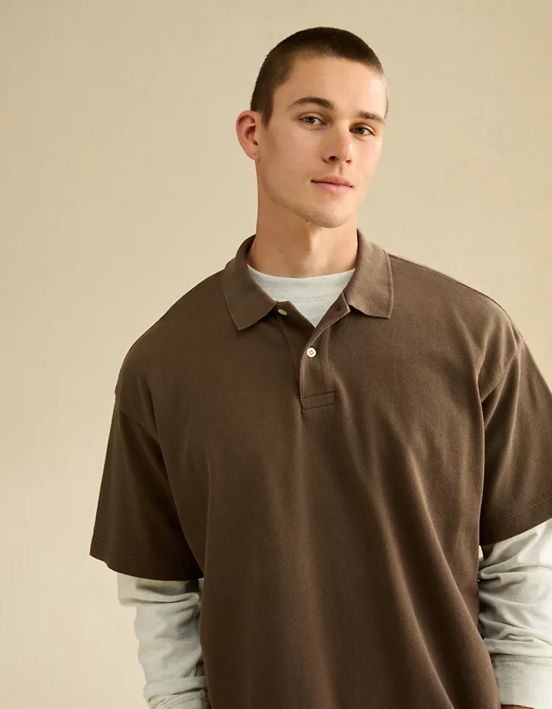 AE Boxy Fit Pique Polo Shirt