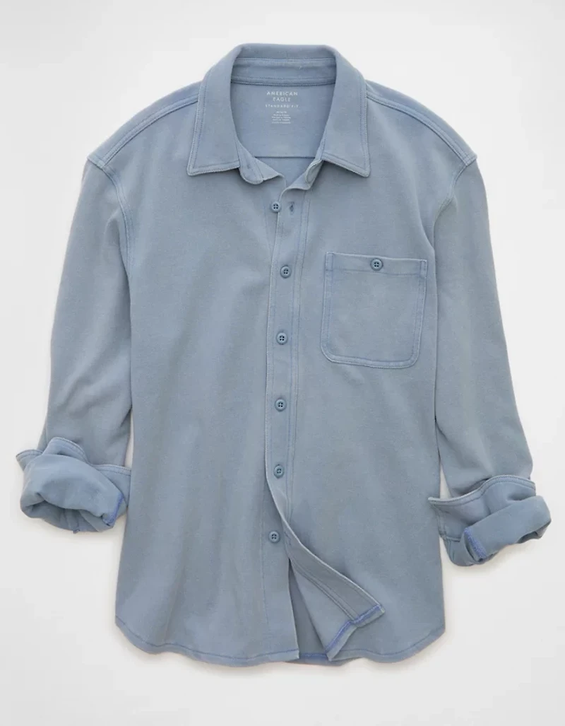 AE Relaxed Fit Pique Button-Up Shirt
