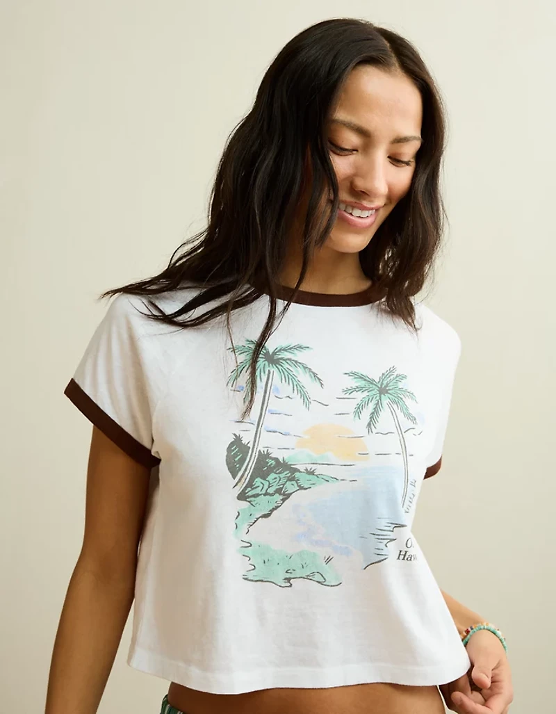 T-shirt à bordures contrastées et graphique AE