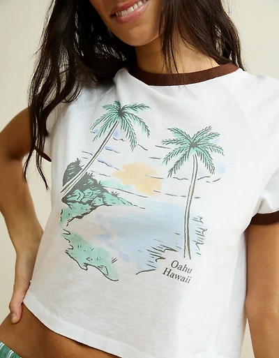 T-shirt à bordures contrastées et graphique AE