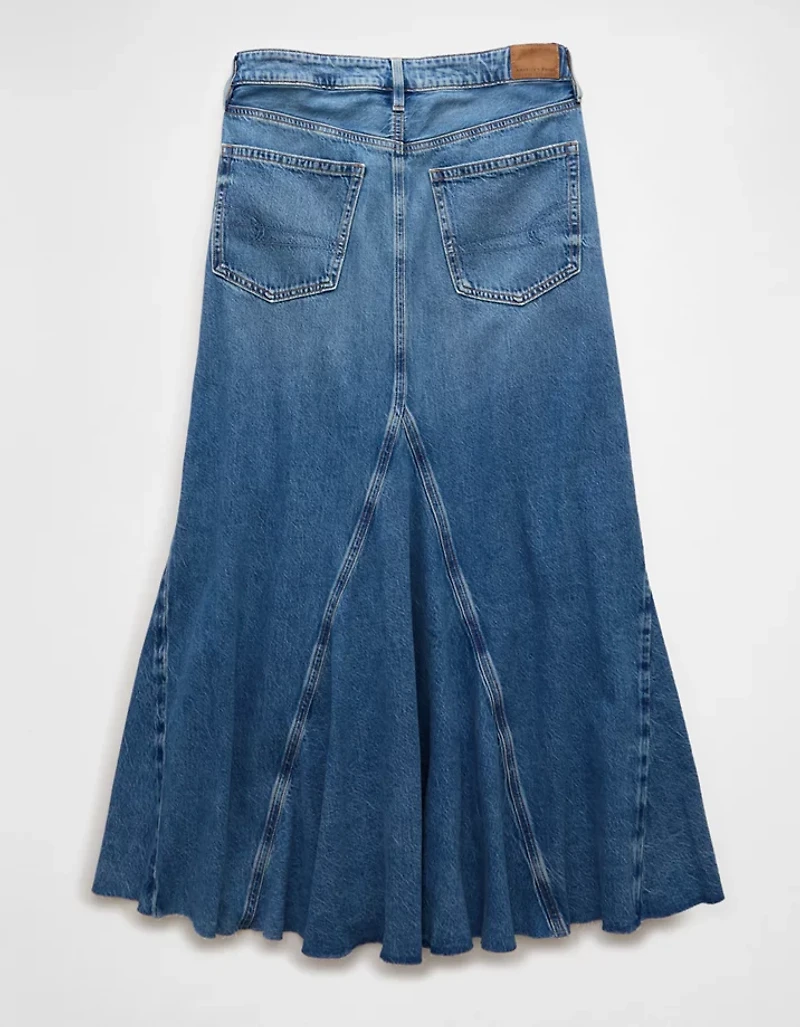 Jupe longue en denim à taille basse et construction pièces AE