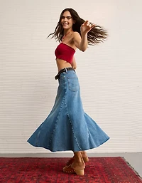 Jupe longue en denim à taille basse et construction pièces AE