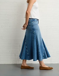 Jupe longue en denim à taille basse et construction pièces AE