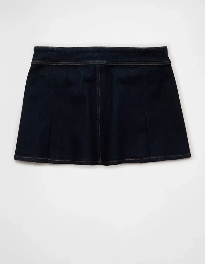 Minijupe trapèze plissée en denim extensible à taille basse AE