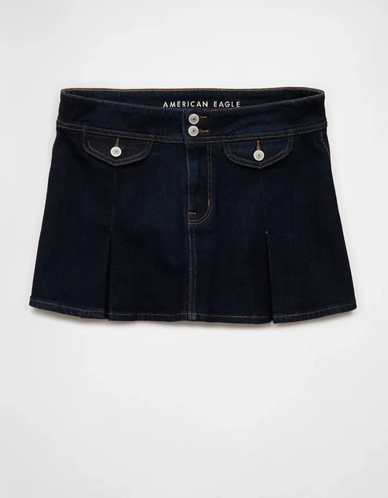 Minijupe trapèze plissée en denim extensible à taille basse AE