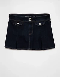 Minijupe trapèze plissée en denim extensible à taille basse AE