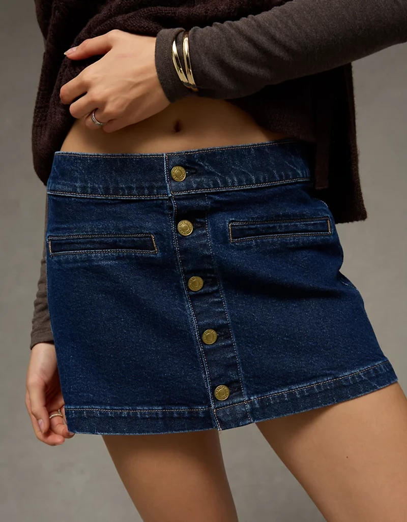 Minijupe trapèze en denim extensible à taille basse AE