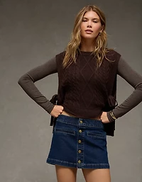 Minijupe trapèze en denim extensible à taille basse AE