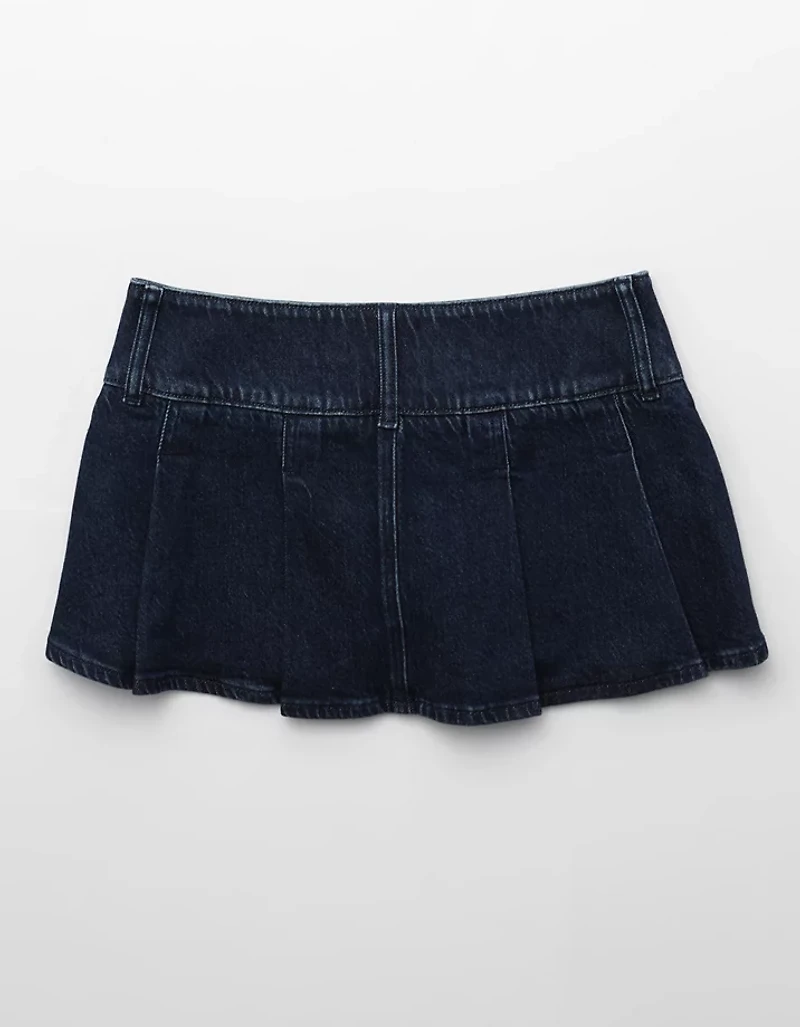 AE Low-Rise Stretch Pleated Denim Micro Skort
