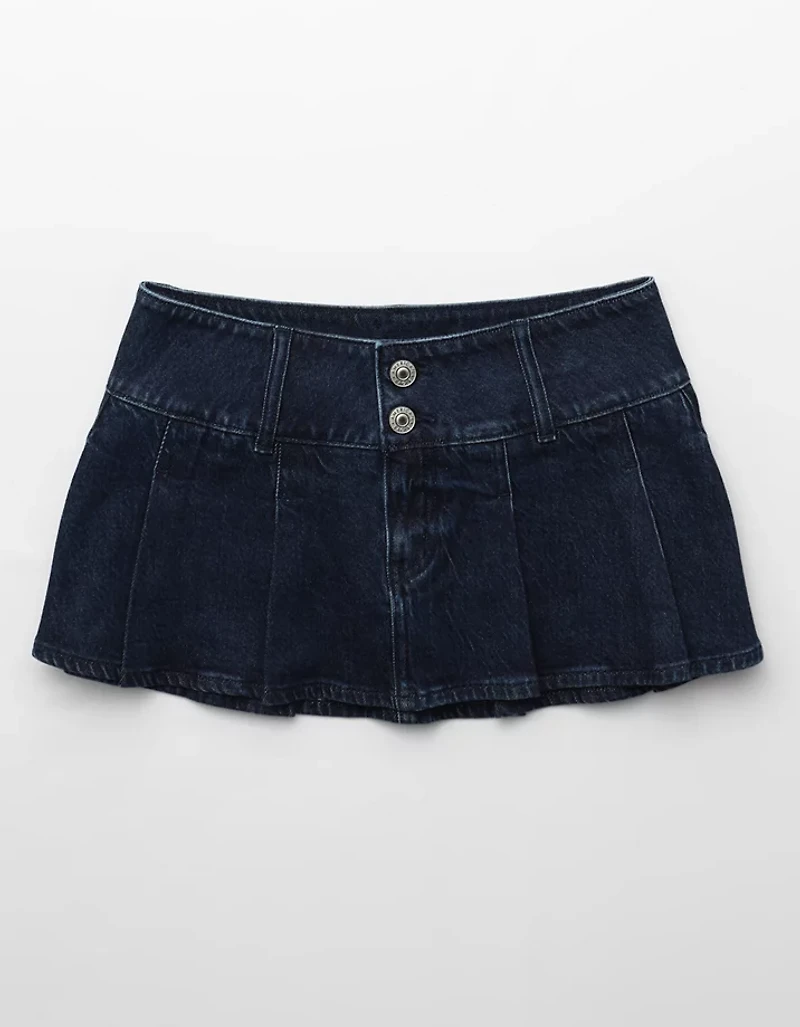 AE Low-Rise Stretch Pleated Denim Micro Skort
