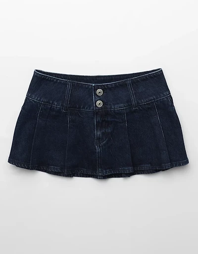 AE Low-Rise Stretch Pleated Denim Micro Skort