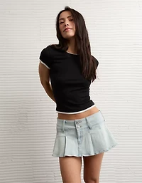 Microjupe-short AE parfaite en denim à plis et taille très basse extensible