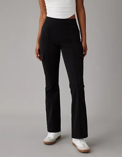 Pantalon cargo à jambe semi-évasée taille haute enfiler extensible AE