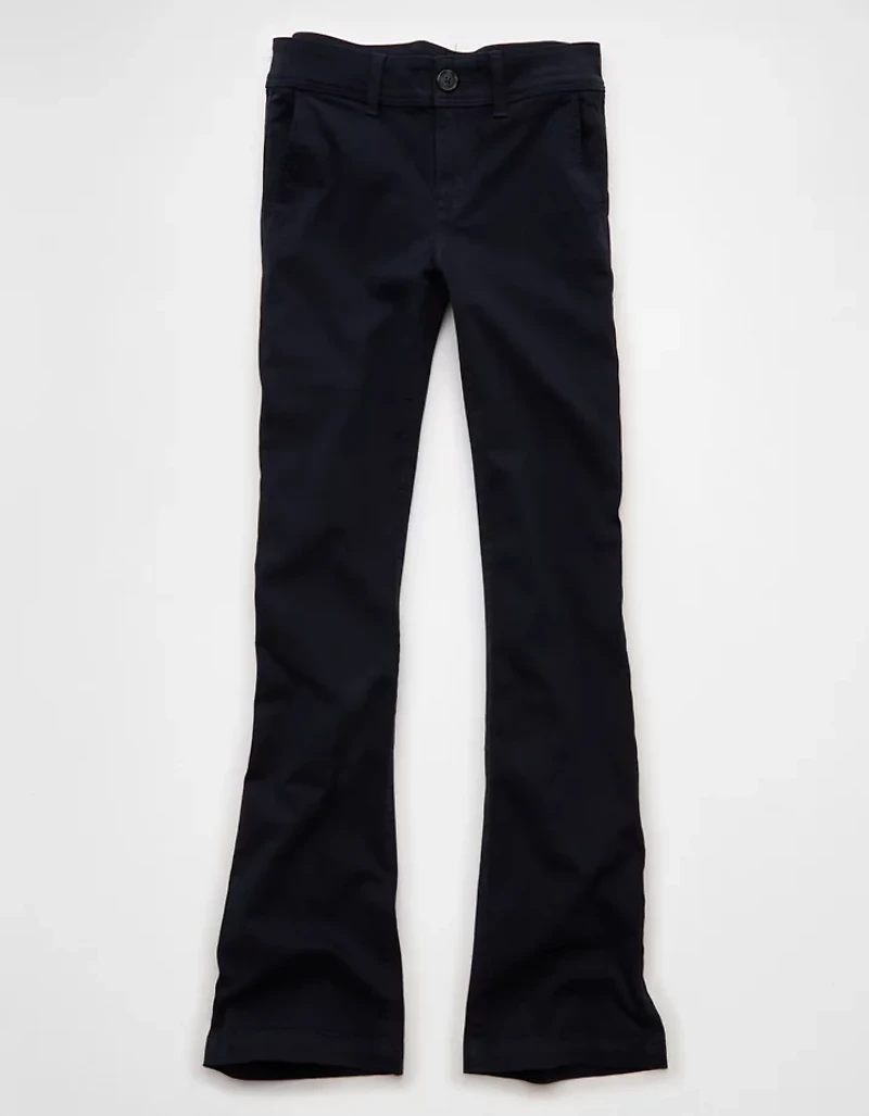 Pantalon kaki à jambe semi-évasée et taille basse extensible AE
