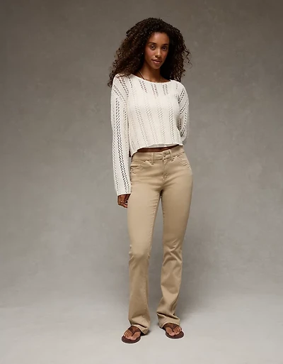 Pantalon kaki à jambe semi-évasée taille très haute en rondeur AE