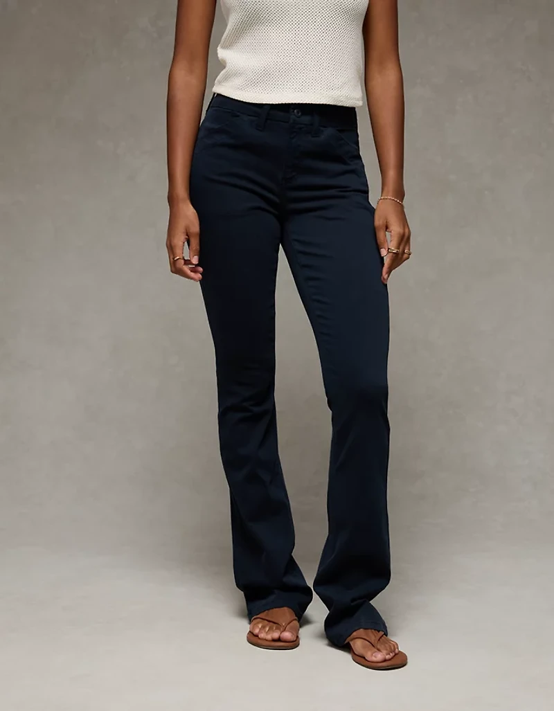 Pantalon kaki à jambe semi-évasée taille très haute en rondeur AE