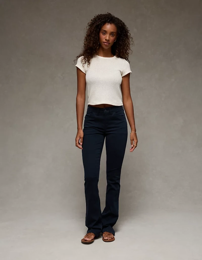 Pantalon kaki à jambe semi-évasée taille très haute en rondeur AE