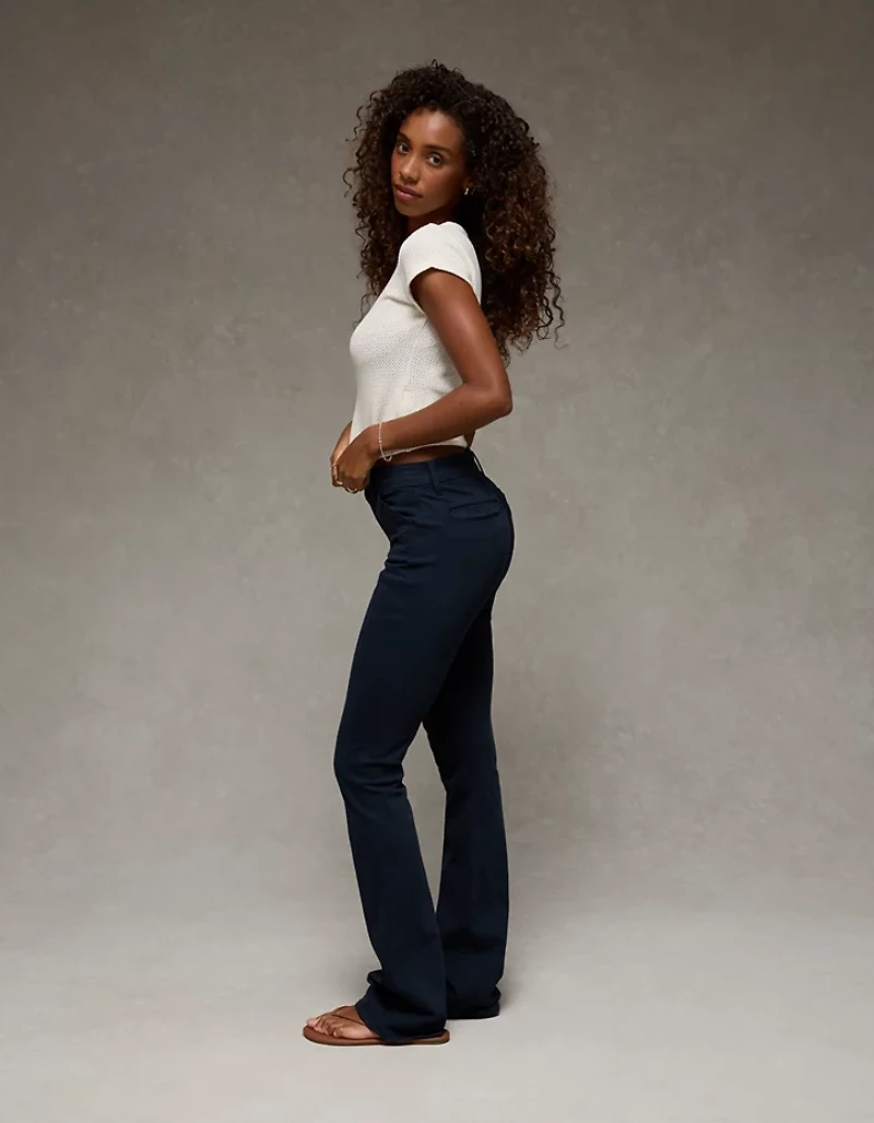 Pantalon kaki à jambe semi-évasée taille très haute en rondeur AE