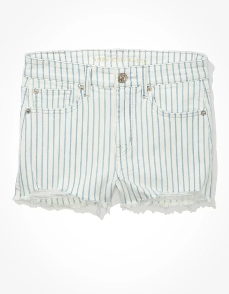 Short court en denim à rayures taille haute AE