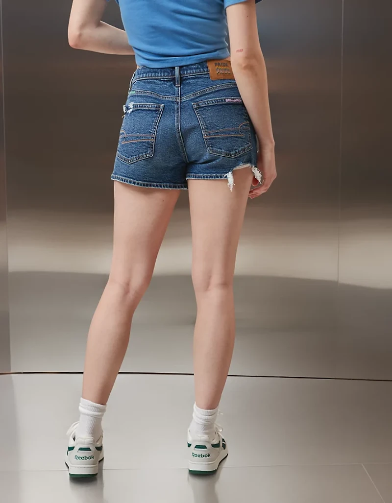 Short décontracté déchiré à taille très haute en denim extensible et rigide Fierté AE