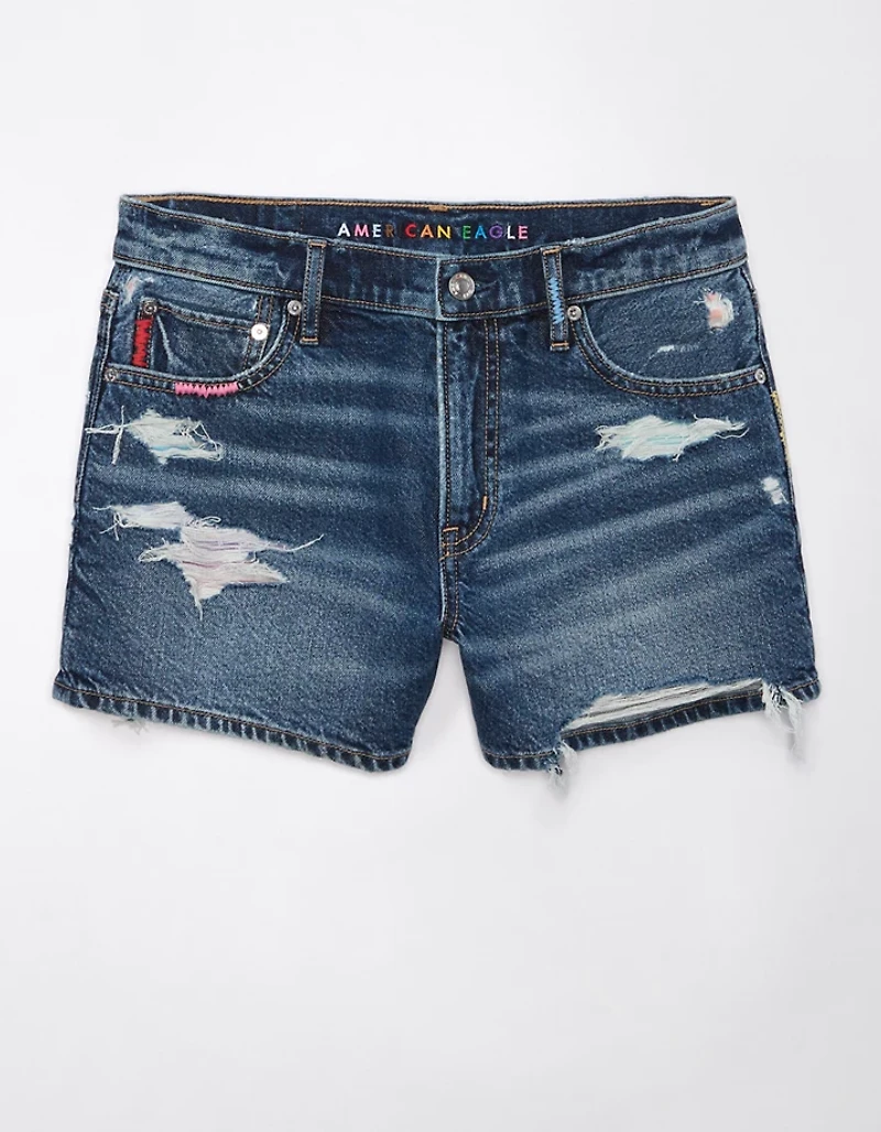 Short décontracté déchiré à taille très haute en denim extensible et rigide Fierté AE