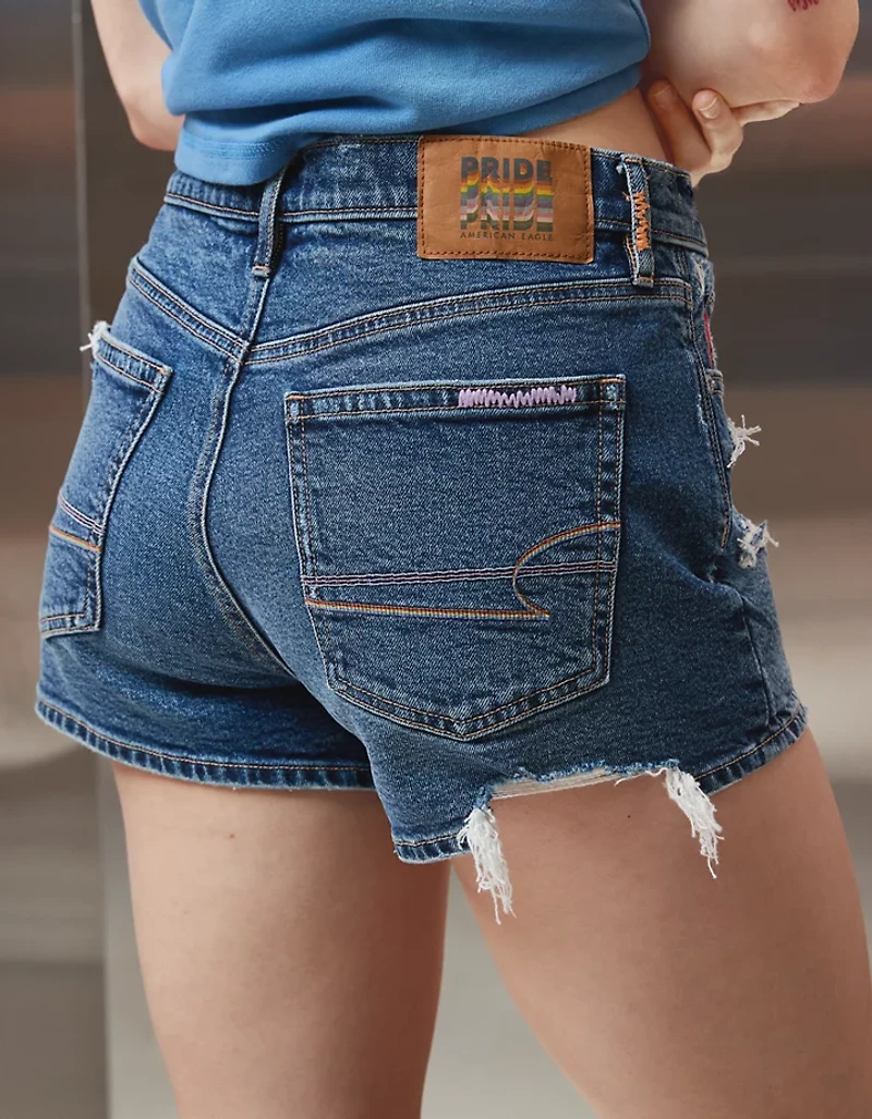 Short décontracté déchiré à taille très haute en denim extensible et rigide Fierté AE