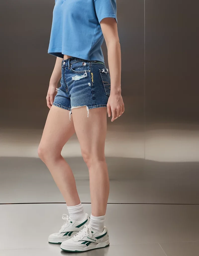 Short décontracté déchiré à taille très haute en denim extensible et rigide Fierté AE
