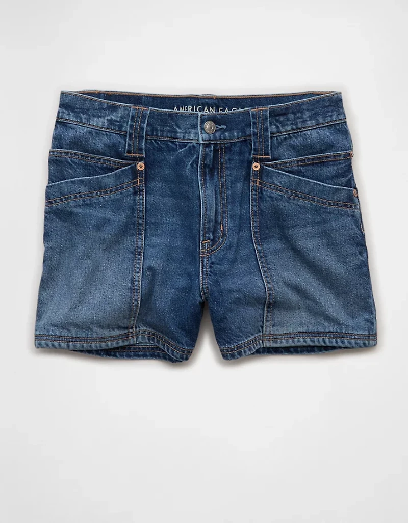Short utilitaire décontracté à taille très haute en denim extensible et rigide AE