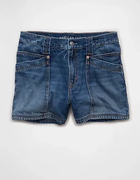 Short utilitaire décontracté à taille très haute en denim extensible et rigide AE