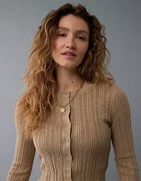 AE Ribbed Crew Neck Cardigan
