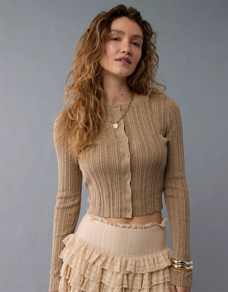 AE Ribbed Crew Neck Cardigan