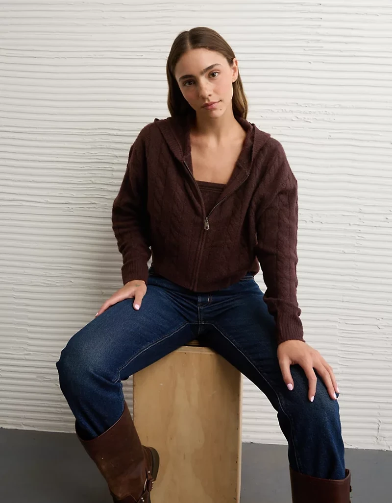 Chandail à capuchon court glissière si doux Whoa AE