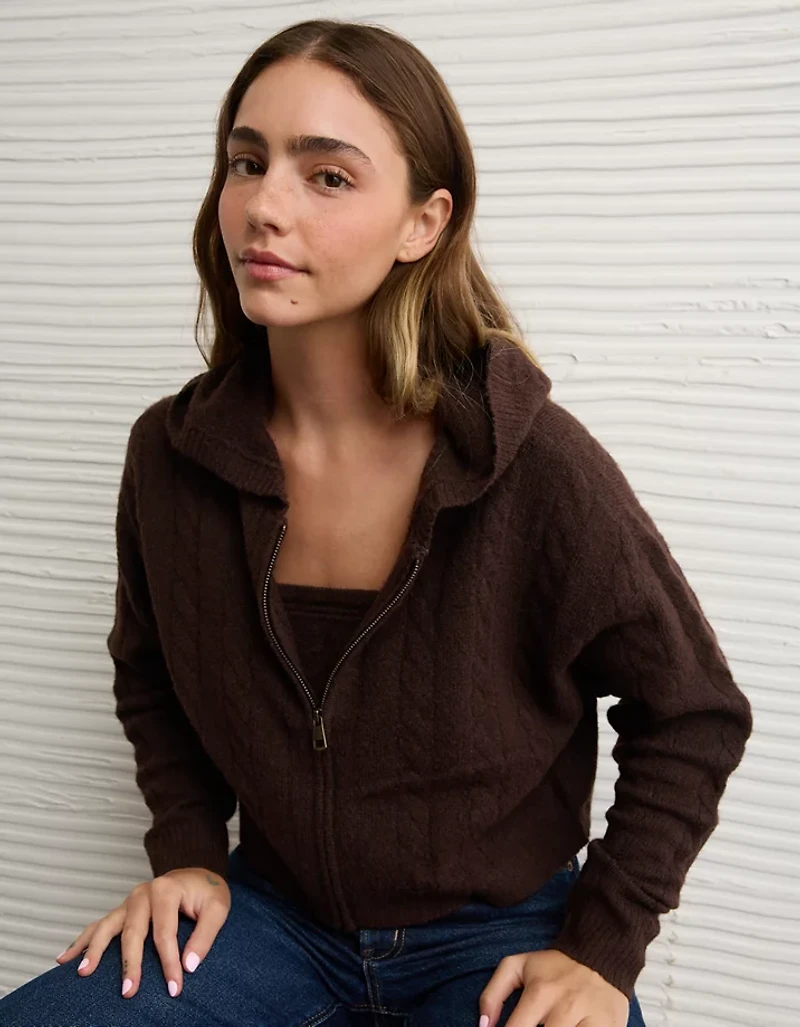 Chandail à capuchon court glissière si doux Whoa AE