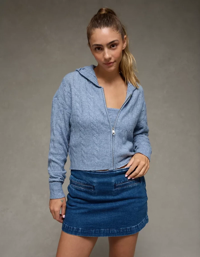 Chandail à capuchon court glissière si doux Whoa AE