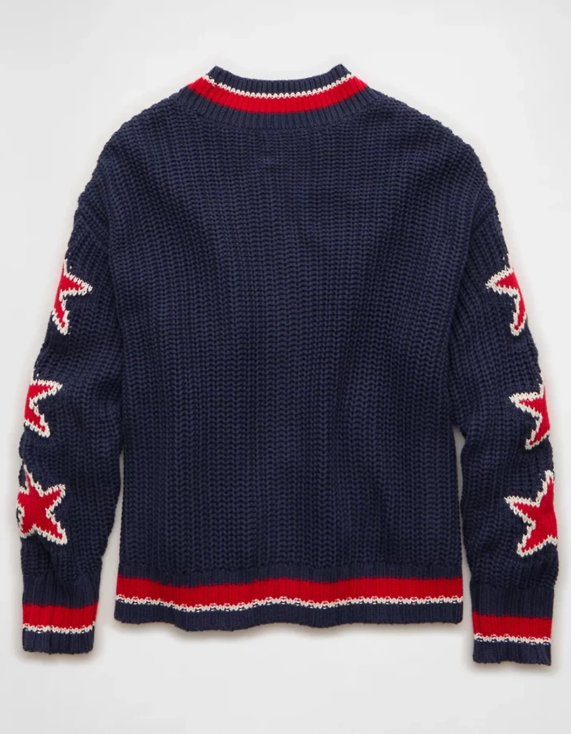AE Oversized Star Graphic Cardigan Sweater