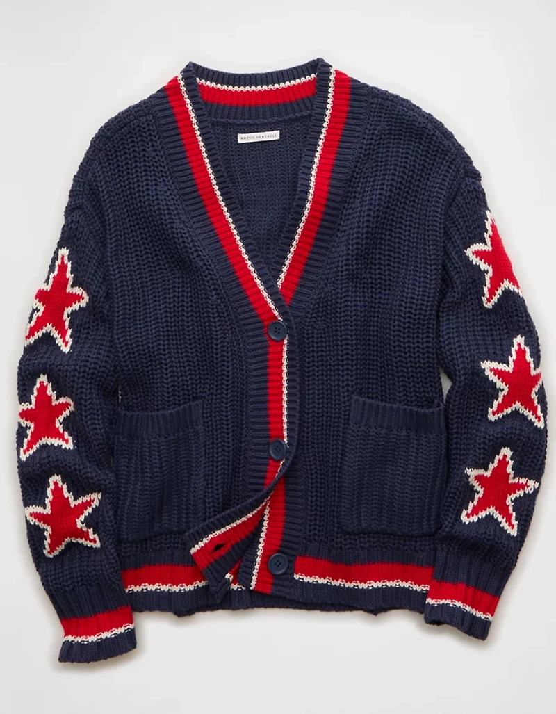 AE Oversized Star Graphic Cardigan Sweater