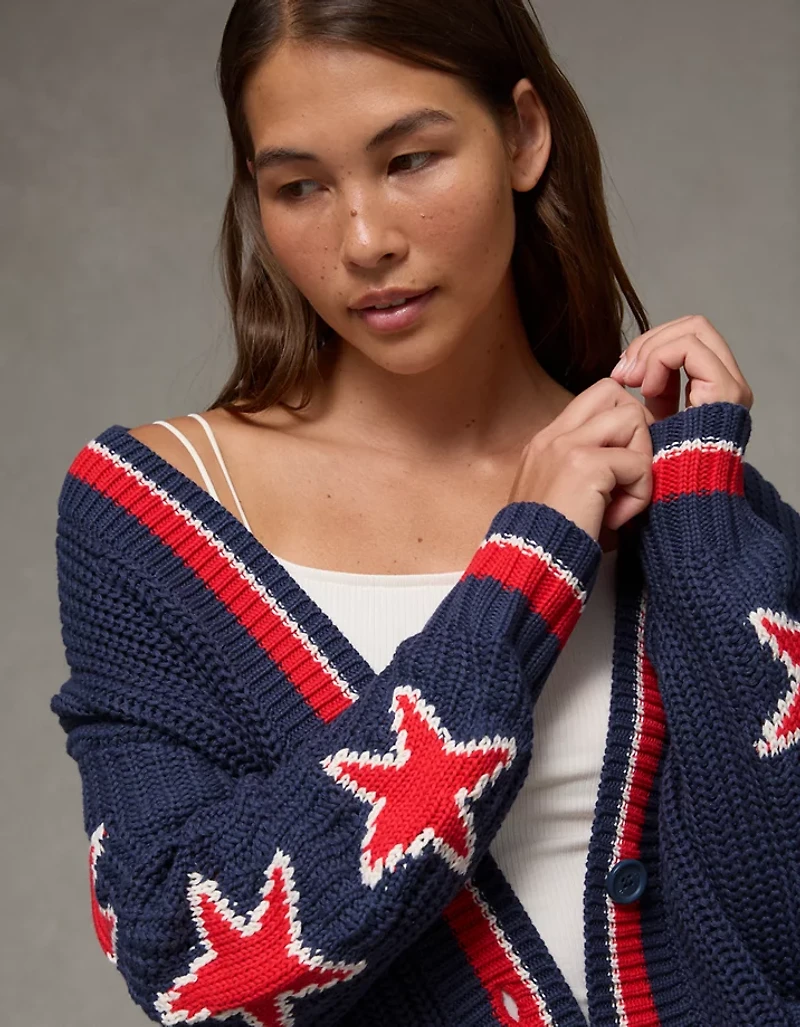 AE Oversized Star Graphic Cardigan Sweater