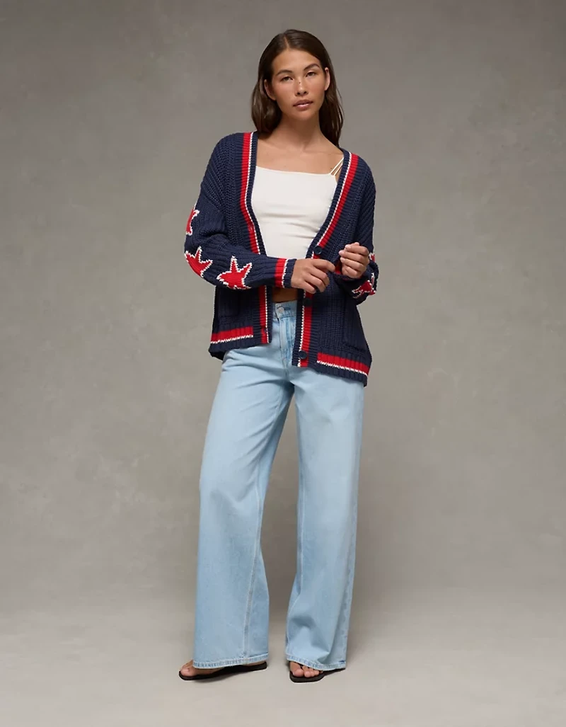 AE Oversized Star Graphic Cardigan Sweater