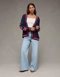 AE Oversized Star Graphic Cardigan Sweater