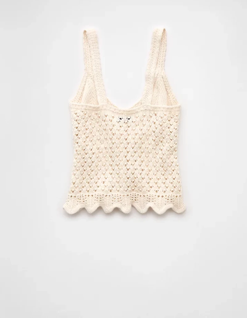 AE V-Neck Pointelle Scalloped Crochet Tank Top