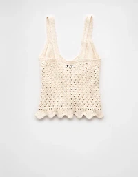 AE V-Neck Pointelle Scalloped Crochet Tank Top