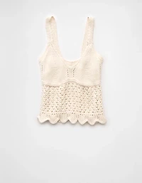 AE V-Neck Pointelle Scalloped Crochet Tank Top