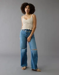 AE V-Neck Pointelle Scalloped Crochet Tank Top