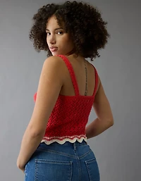 Débardeur crocheté et festonné en pointelle à col V AE