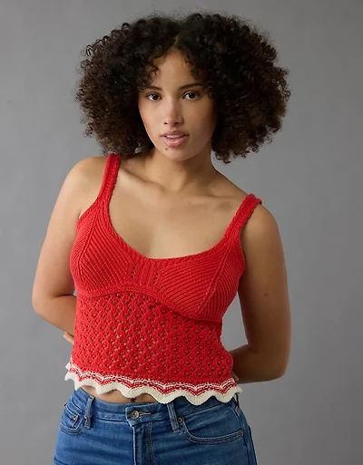 Débardeur crocheté et festonné en pointelle à col V AE