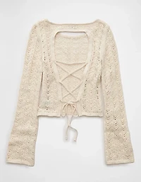 AE Lace-Up Back Crochet Sweater