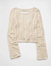 AE Lace-Up Back Crochet Sweater